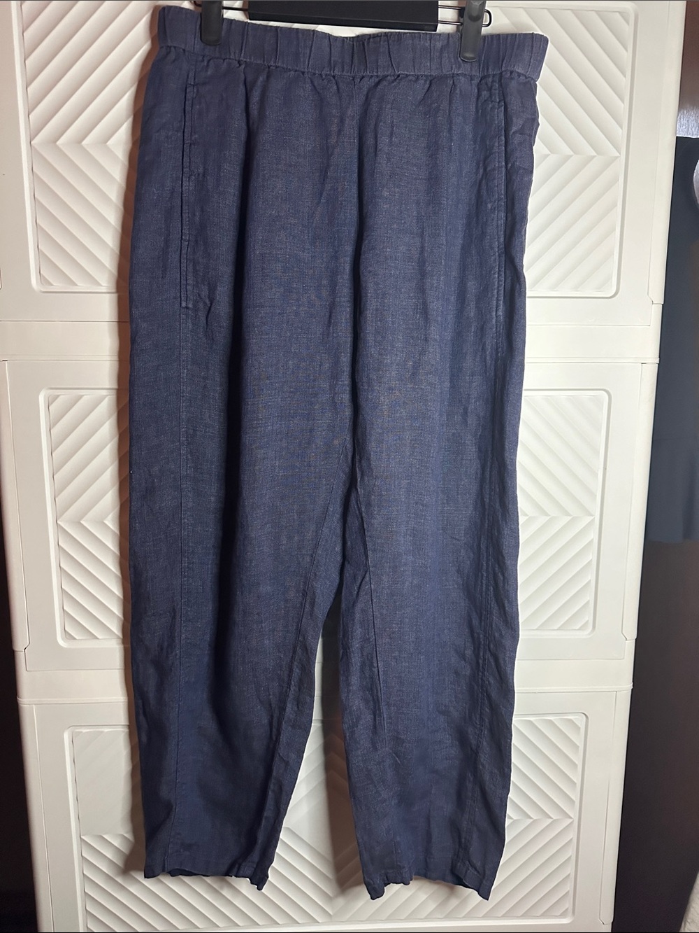 Eileen Fisher Navy Elastic-Waist Linen pants